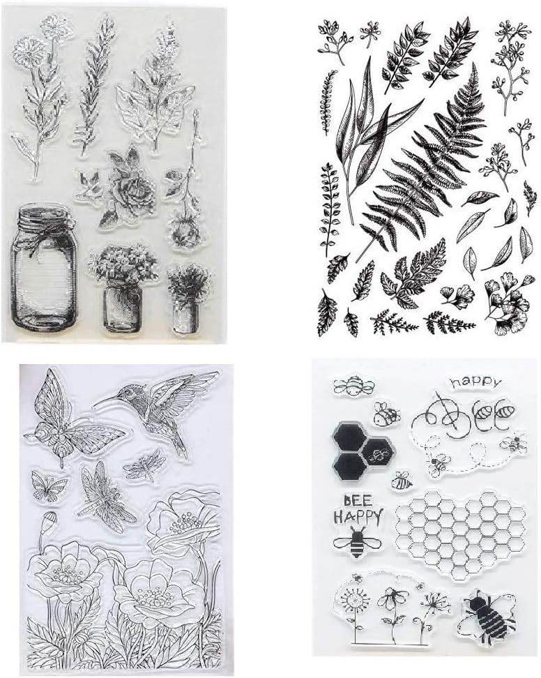 4pc Hummingbird & Plant Clear Rubber Stamp Set for Scrapbooking Card Making