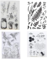 4pc Hummingbird & Plant Clear Rubber Stamp Set for Scrapbooking Card Making