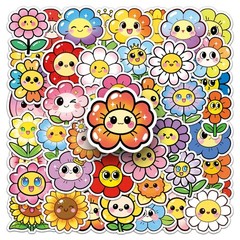 50/100PCS Smiling Flower Stickers Colorful Sunflower Cute Waterproof Decorative