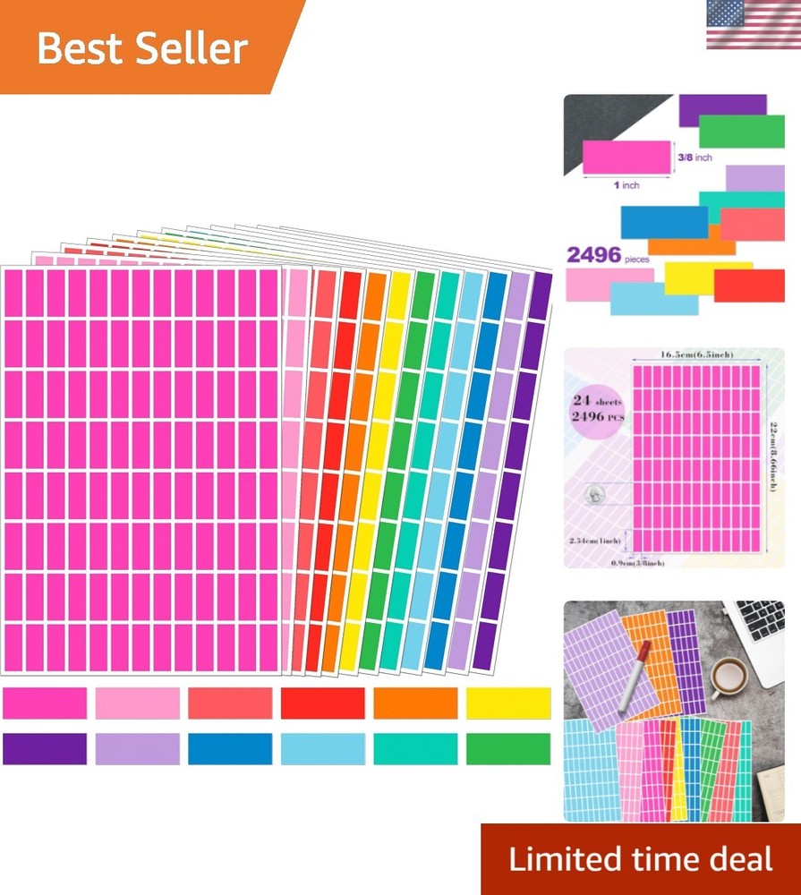 Rectangular Colored Stickers,12 Colors Rainbow Color Color Coding Labels,1inc…