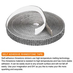 0.35 Inch Self Adhesive Rhinestone Strips 3 Yard for Crafts,Gray