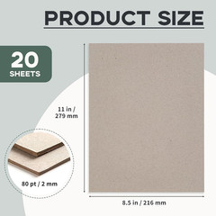 Heavy-Duty Chipboard Sheets 8.5 x 11-20 Pcs, Goefun 80pt/2mm Thick Greyboard Boo