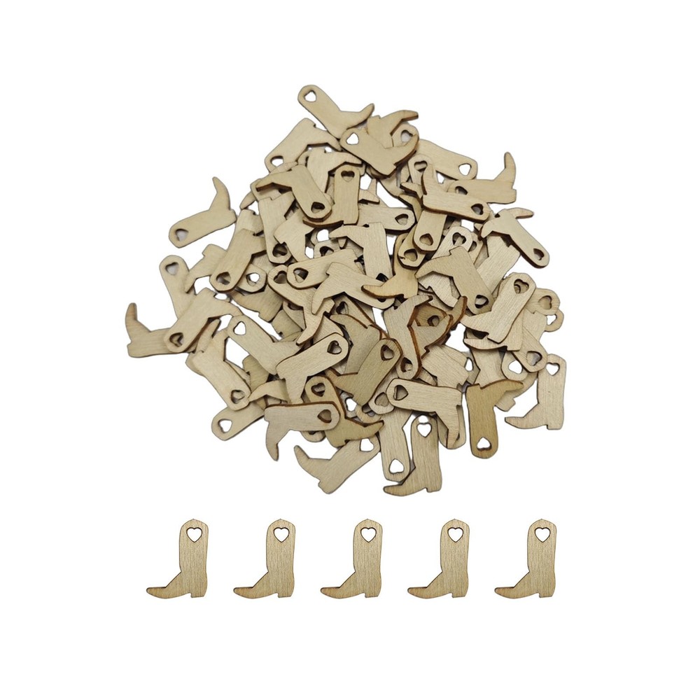 100pcs Mini Cowboy Boots Wood DIY Approx. 0.87×0.67×0.1 in / 2.2×1.7×0.25 cm