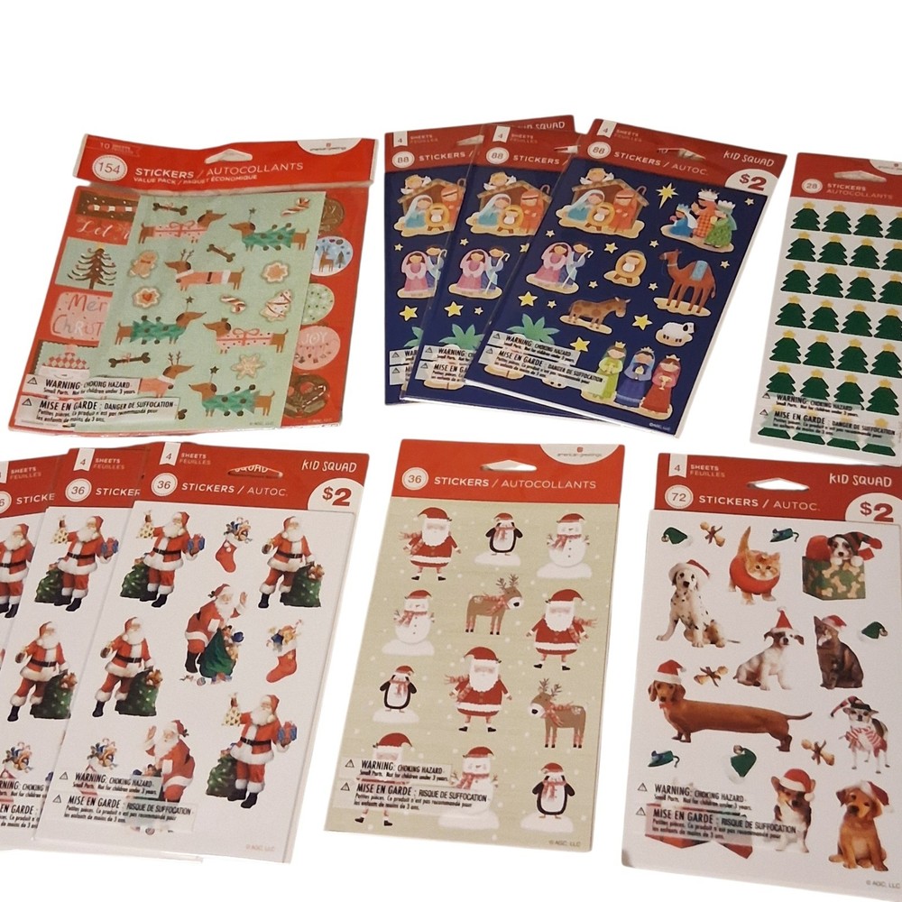 Christmas Sticker Lot: 662Total Stickers Dogs Cats Santa Trees Snowman Nativity