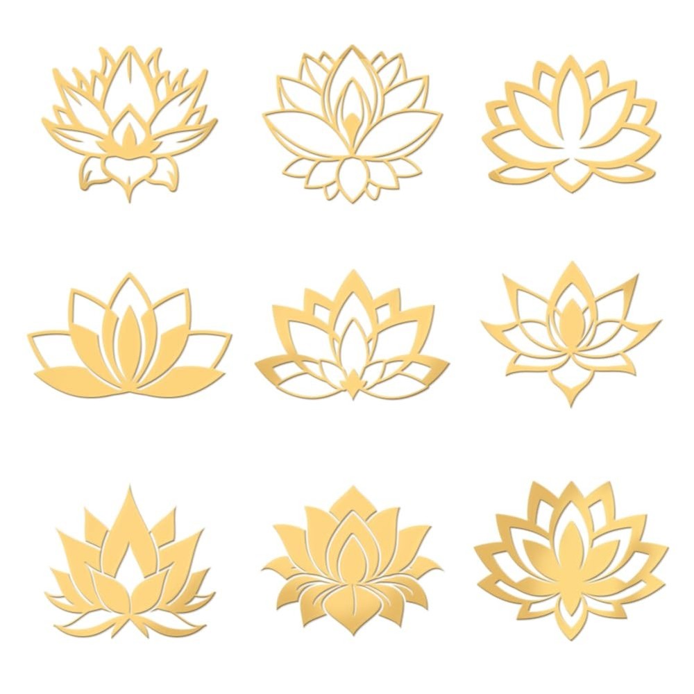 OLYCRAFT 1.6″ Golden Lotus Metal Stickers 9Pcs