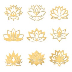 OLYCRAFT 1.6″ Golden Lotus Metal Stickers 9Pcs