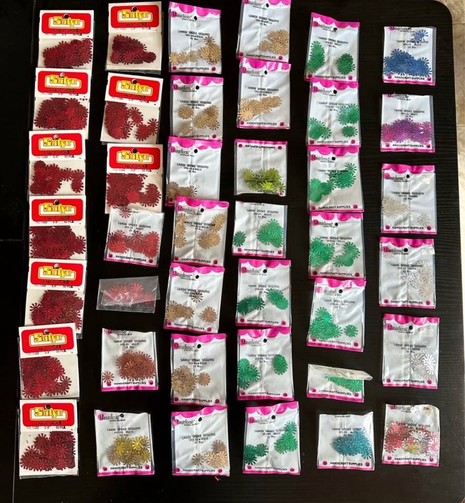 Bulk Vintage Craft Sequin Lot / 41 Packs for Sewing, DIY, Scrapbooking