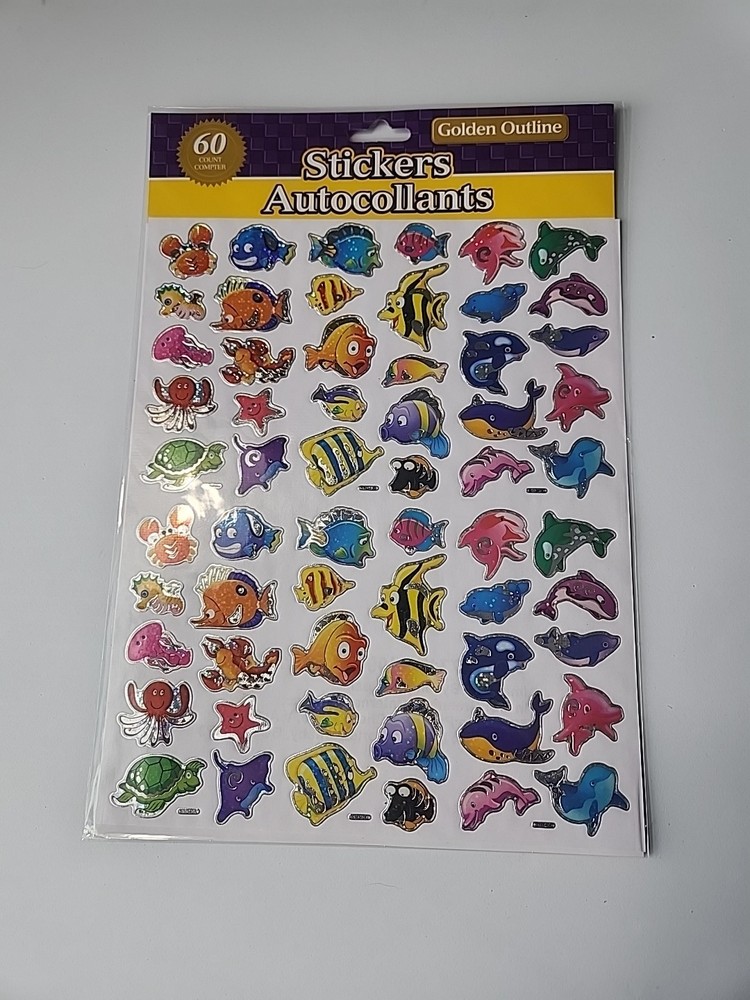 Stickers Autocollants Golden Outline 60 Fish Whale Sea Creatures Laser Stickers