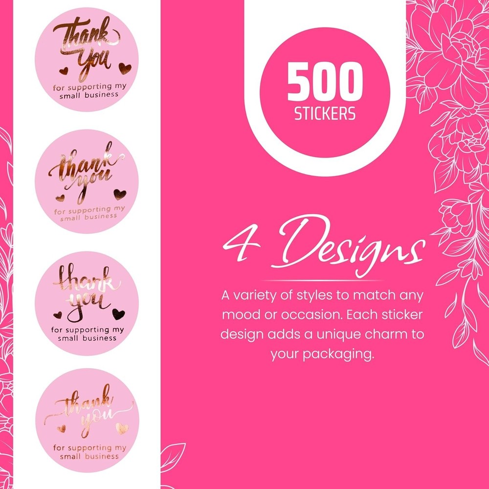 500 Pink & Rose Gold Thank You Stickers – 1.5″ Foil Thank You Sticker Label