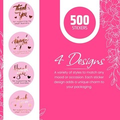500 Pink & Rose Gold Thank You Stickers – 1.5″ Foil Thank You Sticker Label