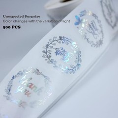 Holographic Clear Thank You Stickers Roll for Small Business 6 Different Designs