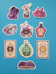 STICKERS x 10 Halloween Love Potion Witch Book Purple Crystal Vinyl Sticker HAL6
