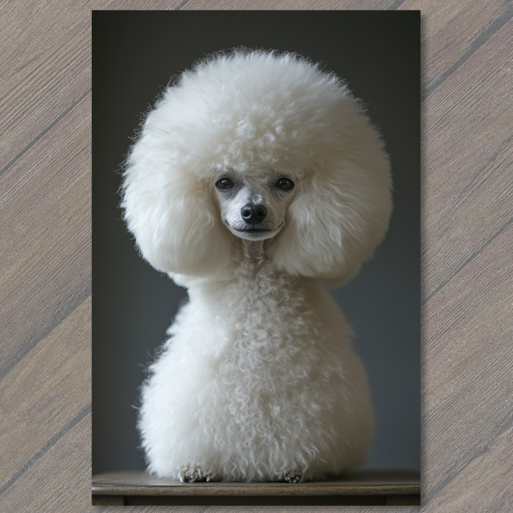STICKER Poodle White Gray Round Fluffy Fur Detailed Portrait Cute Fun