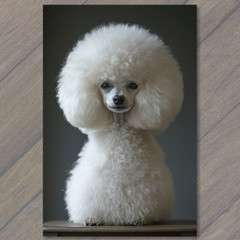 STICKER Poodle White Gray Round Fluffy Fur Detailed Portrait Cute Fun