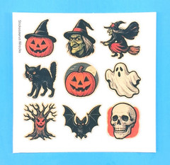 Vintage Style Halloween Mini Sticker Sheet Haunted Tree Witches Skull Ghost Cat