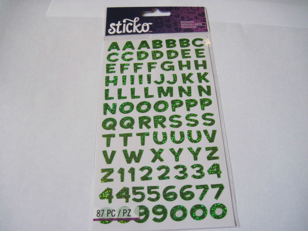 Scrapbooking Stickers Sticko Funhouse Green Metallic Alphabet Numbers Alphabets