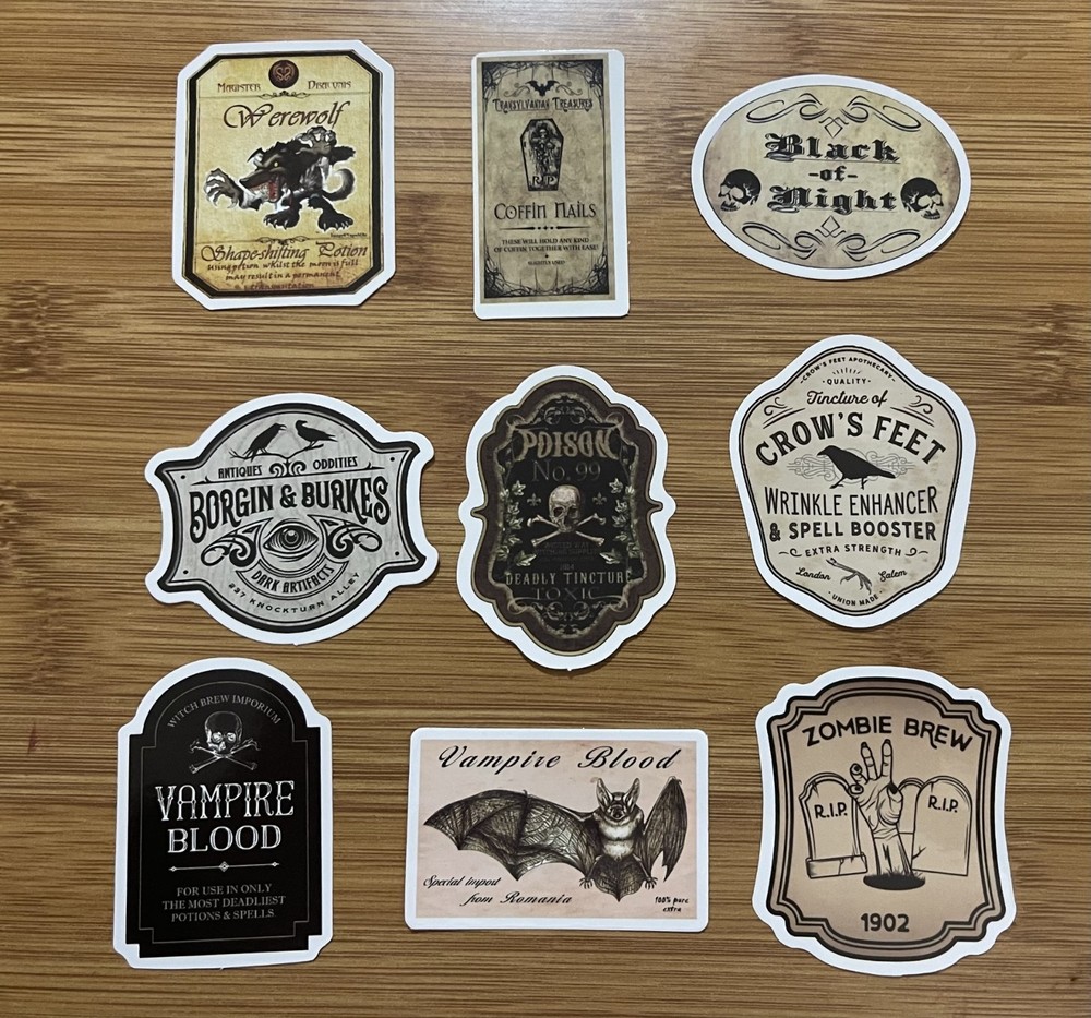 WATERPROOF GOTHIC HALLOWEEN CRAFT STICKERS – RANDOM LOT OF 9
