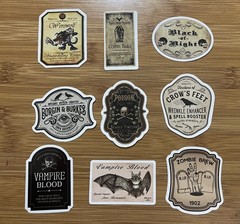 WATERPROOF GOTHIC HALLOWEEN CRAFT STICKERS – RANDOM LOT OF 9