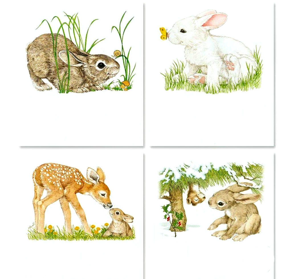 12 CUTE Linda K Powell 1 1/2″ x 1 1/4″ BUNNY RABBIT STICKERS USA MADE #61