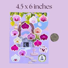 Phalaenopsis Orchid Sticker Sheet Rare Cute Flowers Vinyl Decals for Journal