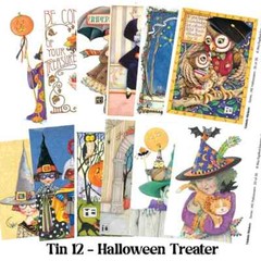 Mary Engelbreit Collectible Tin + 12 Vinyl Stickers Tin #12 Halloween Treater