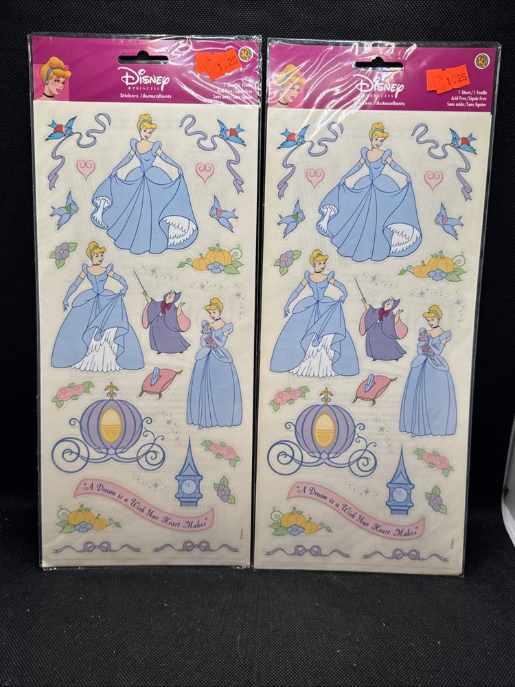Two (2) NOS Disney Cinderella Sandylion Sticker Sheet