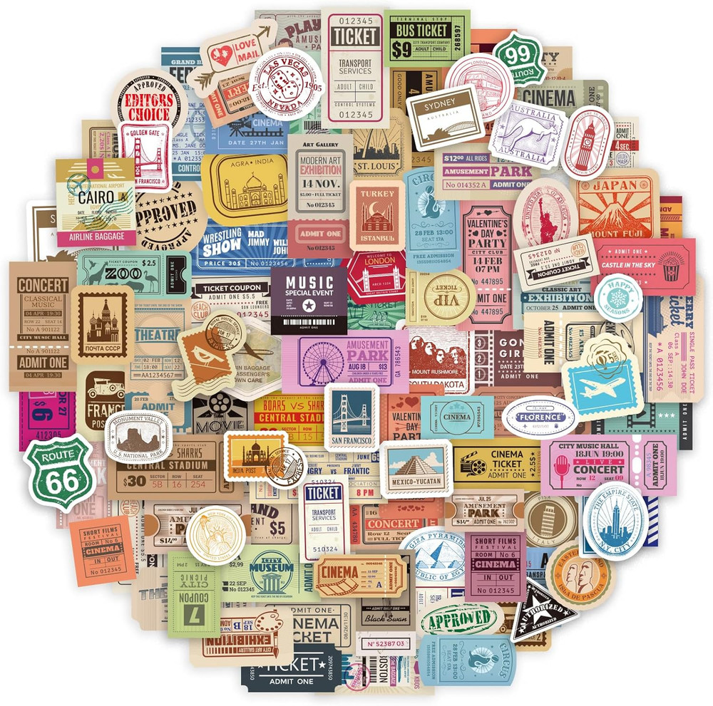300 Pcs Vintage Travel Stickers Ticket Stickers for Journaling,Luggage Sticker S
