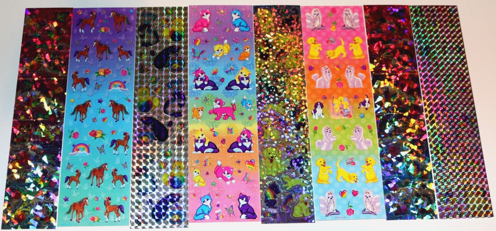 VINTAGE LOT LISA FRANK STICKER STRIP BUBBLE CRYSTAL PRISM HORSES KITTIES PUPPIES