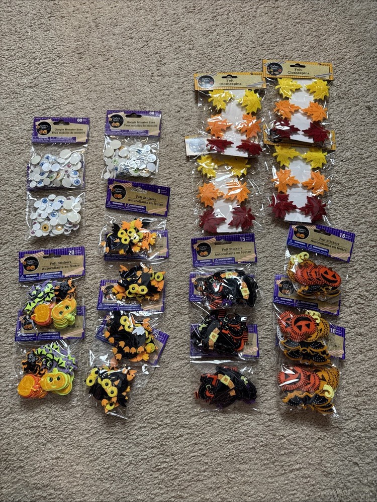 Halloween Scrapbook Felt Stickers, Fall Leaves, & Googly Eyes LOT OF 19