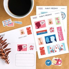 Navy Peony Happy Mail Stickers (8 Sheets, 130+ Small Postal Theme Colors