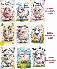 Whimsical Quirky Sheep Card Toppers Collage Supplies Scrapbooks Junk Journal