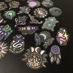 10 Pack Mix Holographic Laser Silver Transparent Stickers Waterproof Sun Moon