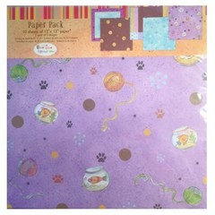 BOW WOW MEOW 12×12 SCRAPBOOK PAPER PACK CAT KITTY 10 SHEET 5 PATTERNS SUE ZIPKIN