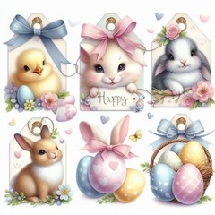 Choose ASet Bunny Rabbit Easter Tags Embellishments Junk Journal Scrapbook