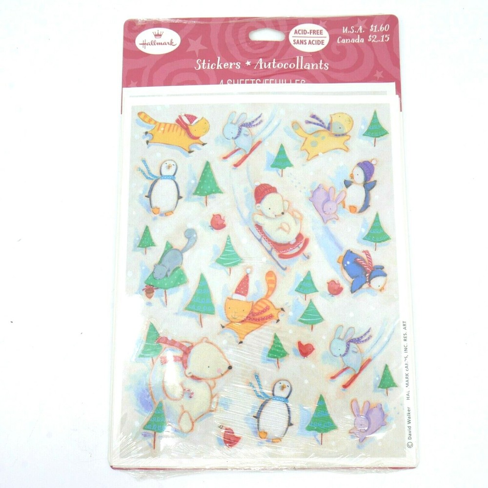 Vintage Hallmark Stickers Christmas David Walker Santa animals 1 pack 4 sheets