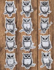 Black and White Owl Die Cut Vinyl Stickers Set Scrapbooking Laptop Waterbottle