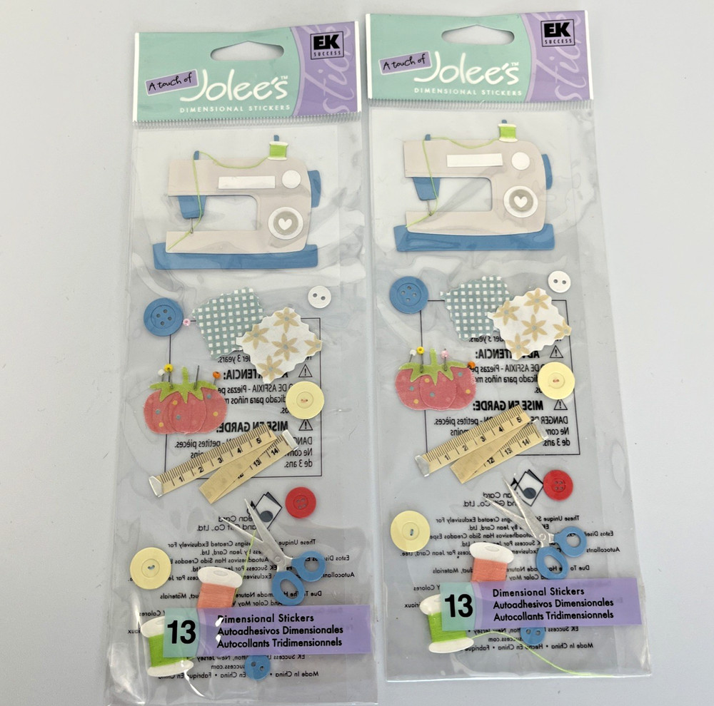 Vintage Retired Jolee’s Stickers- Sewing Theme- New Old Stock x 2