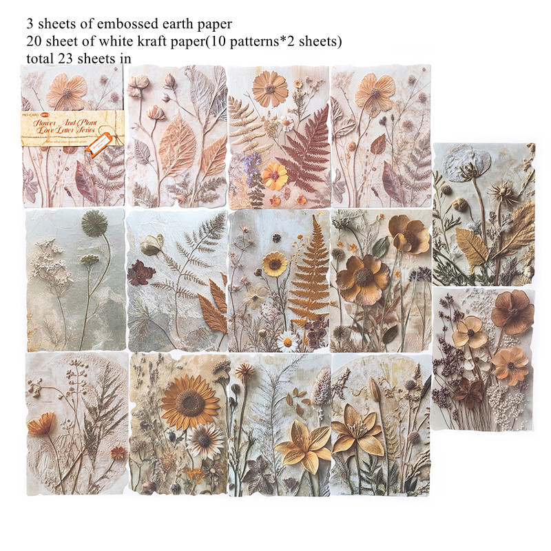 23 Sheets Vintage Flowers Texture Scrapbook Paper Journal Album Decorative Craft