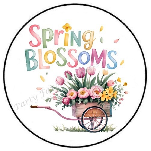 SPRING BLOSSOMS FLOWER CART ENVELOPE SEALS LABELS STICKERS PARTY FAVORS