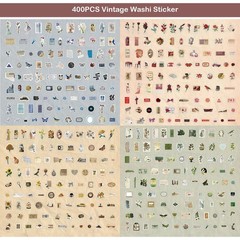 Maxleaf Vintage Washi Sticker Set, 400PCS Floral Retro Nostalgic Multicolor