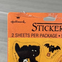 HTF Vintage Hallmark Halloween Stickers Fuzzy Black Cats Bats Ghosts 1989 New
