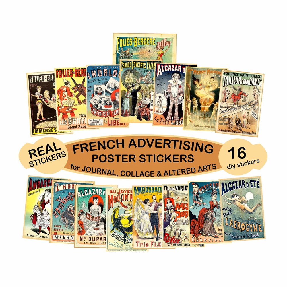 French Advertising Poster Stickers, Altered Arts, 3.75″ Tall Each, REPRODUCTIONS
