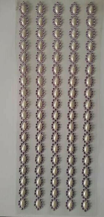 CraftbuddyUS 5 Oval with Pearl Self Adhesive Rhinestone Stripes,Color-LILAC