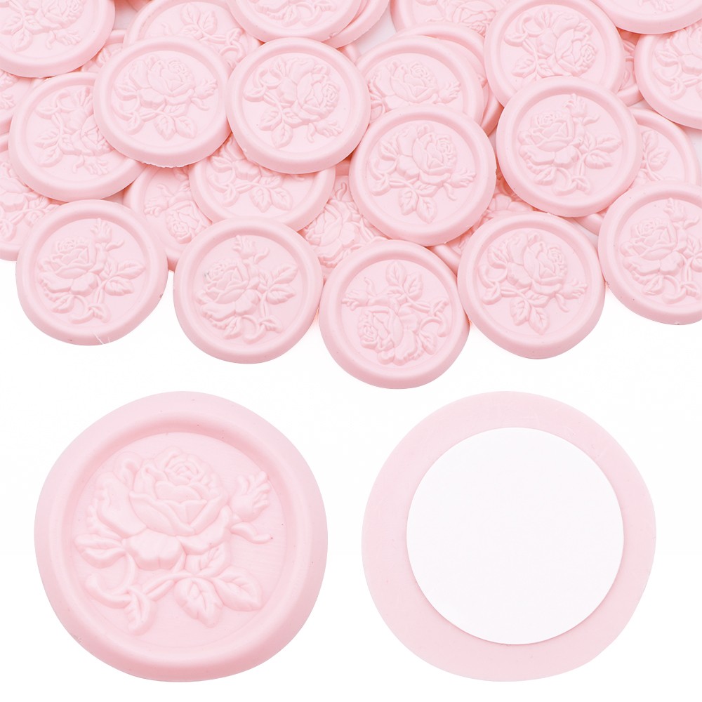 25Pcs Pink Embossed Rose Wax Seal stickers Self Adhesive Envelope Seal Stickers
