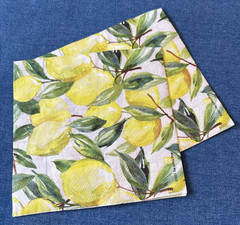 TWO Individual Paper Cocktail Decoupage NAPKINS + 2 STICKLERS LEMONS Yellow Zest