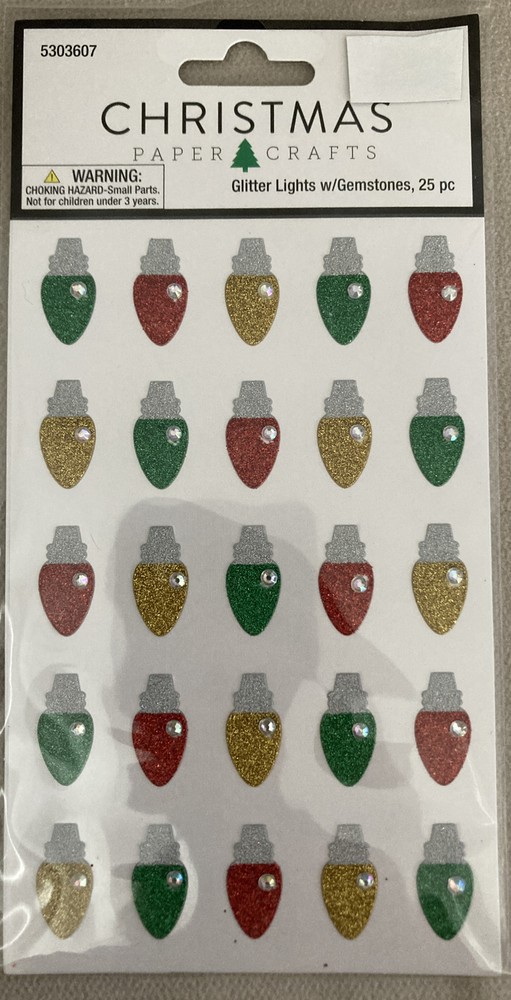 8 HL Christmas Paper Craft Glitter Lights w/Gemstones Sticker Packs