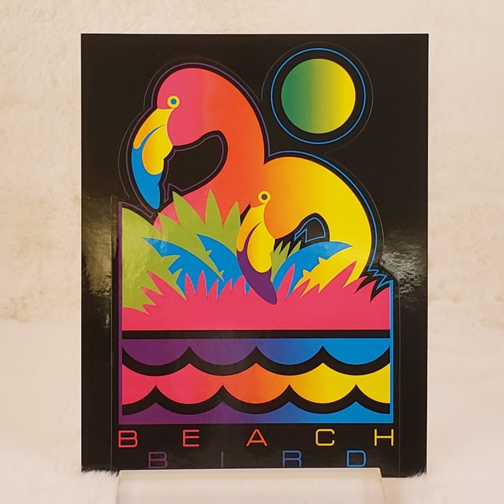 Lisa Frank 1990s Vintage Jumbo Rainbow Glossy Sticker Sheet- Flamingo Beach Bird