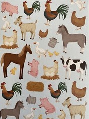 Stickers Farm Animals Matte Finish Paper Cow Horse Pig Chicken Duck Goat Donkey