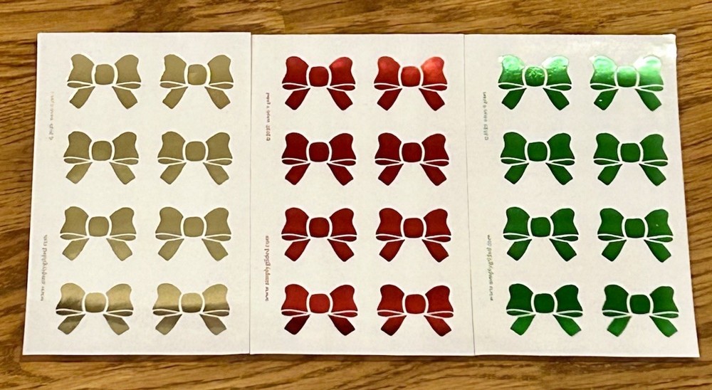 Simply Gilded Red Green & Gold Christmas Bows 3 Sticker Sheets SG 2020 Stickers