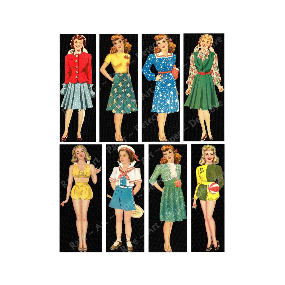 Paper Doll Illustrations, Vintage Paper Doll Figures, CUT & PEEL STICKER SHEET